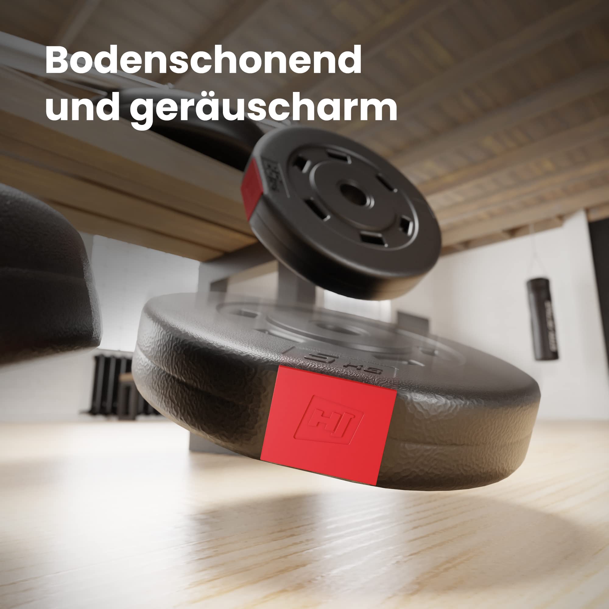 Hop-Sport Hantelset 69 kg - Klappbare Hantelbank mit Gewichten, Verstellbare Langhantelablage, Trainingsbank für Bankdrücken, Stabiler Fitnessbank, 270 kg Max. Belastbarkeit