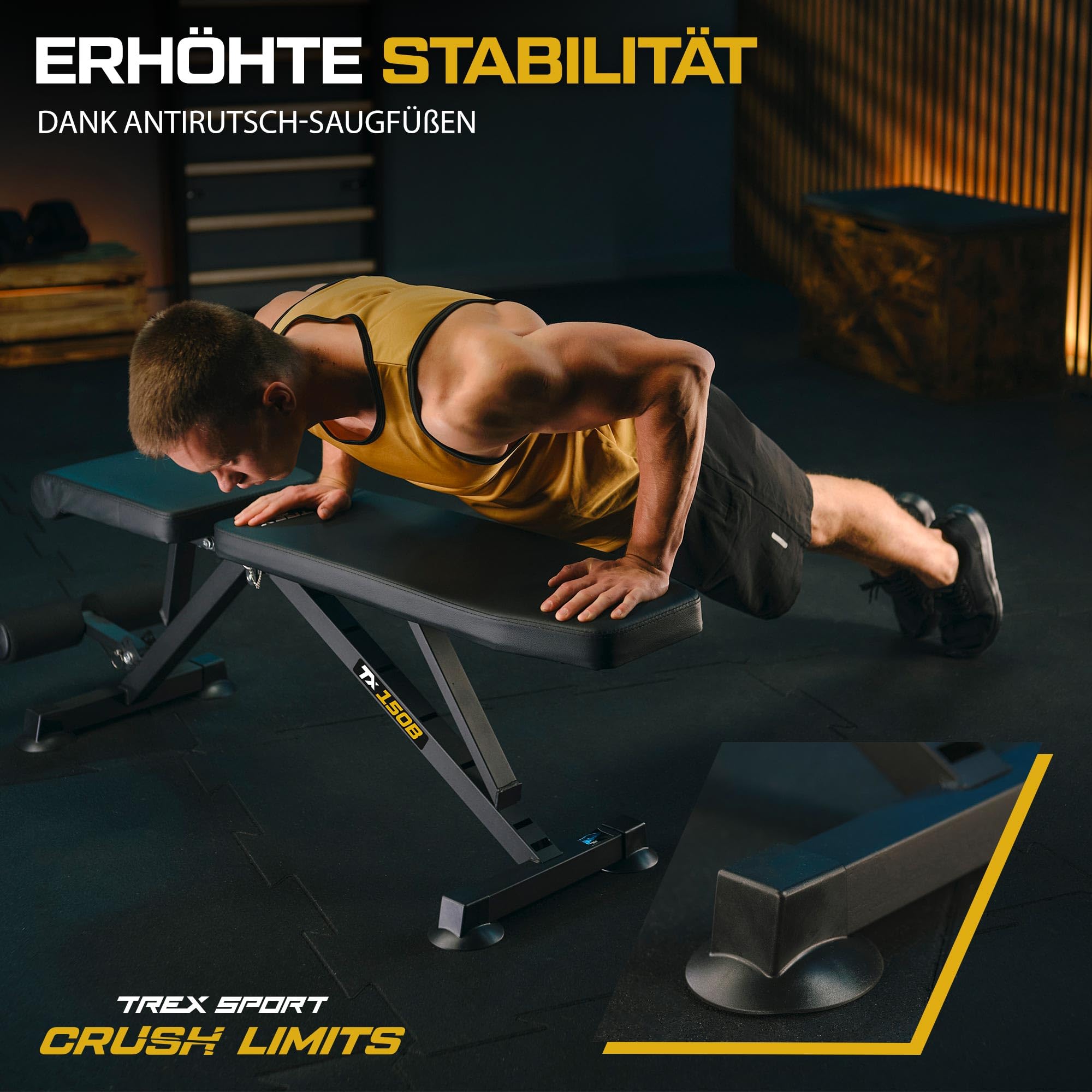 TREX SPORT Hantelbank klappbar TX-150B | Trainingsbank 8-fach verstellbare Rückenlehne, 3-fach verstellbarer Sitzkissen | Flachbank & Schrägbank für Ganzkörper-Workout