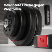 Hop-Sport Hantelset 69 kg - Klappbare Hantelbank mit Gewichten, Verstellbare Langhantelablage, Trainingsbank für Bankdrücken, Stabiler Fitnessbank, 270 kg Max. Belastbarkeit