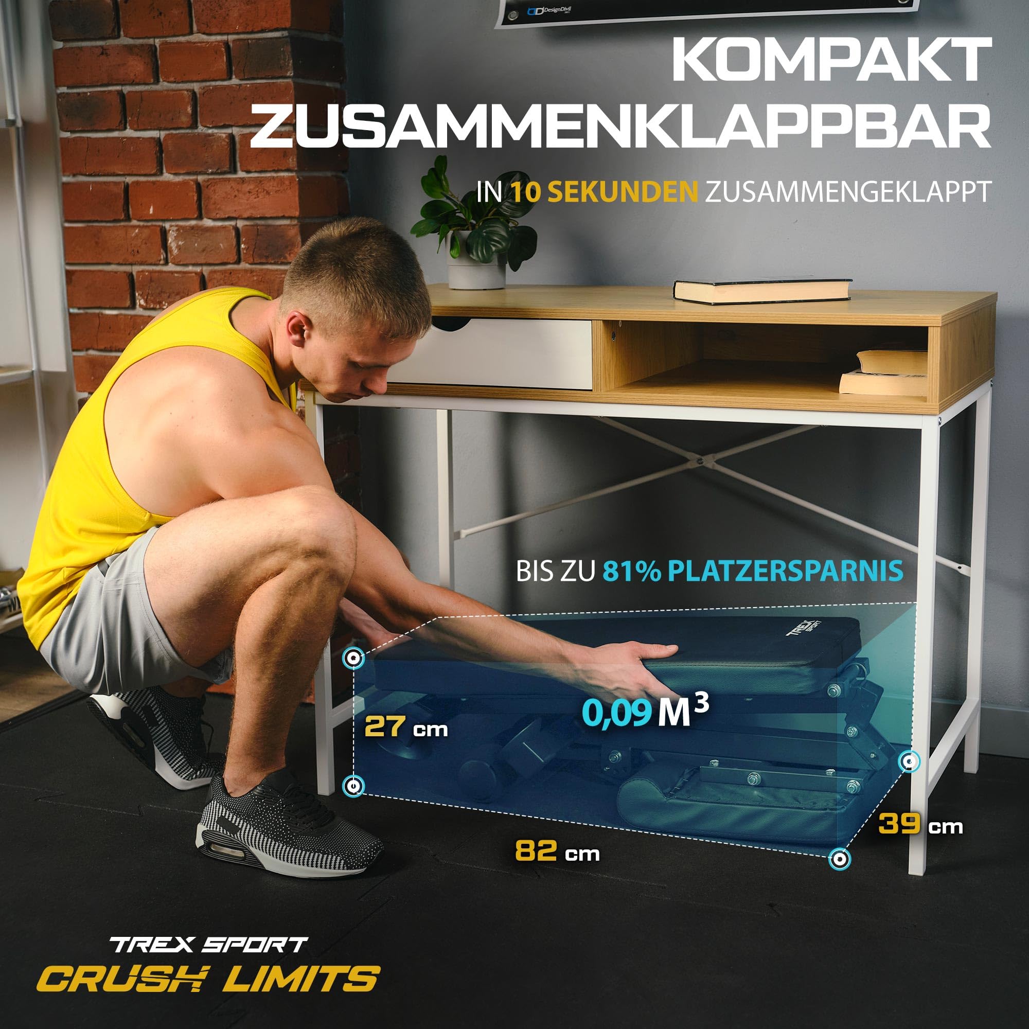 TREX SPORT Hantelbank klappbar TX-150B | Trainingsbank 8-fach verstellbare Rückenlehne, 3-fach verstellbarer Sitzkissen | Flachbank & Schrägbank für Ganzkörper-Workout