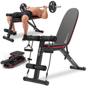 Hop-Sport Hantelbank, Klappbare Trainingsbank mit Beinfixierung, 6-fach Verstellbare Rückenlehne, Inkl. Expanderseile, Fitnessgeräte für Zuhause, 220 kg Max. Belastbarkeit