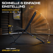 TREX SPORT Hantelbank klappbar TX-150B | Trainingsbank 8-fach verstellbare Rückenlehne, 3-fach verstellbarer Sitzkissen | Flachbank & Schrägbank für Ganzkörper-Workout