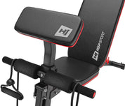 Hop-Sport Hantelbank mit Curlpult, verstellbar in 6 Neigungswinkel, inkl. Beinstrecker & Expander, Multifunktions-Trainingsbank für Zuhause, 220 kg Max. Belastbarkeit